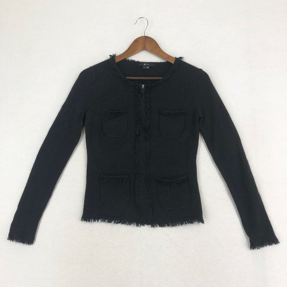 E by ECI Women's Size Small Black Silk Angora Blend Long Sleeve Frayed Jacket - Picture 1 of 10